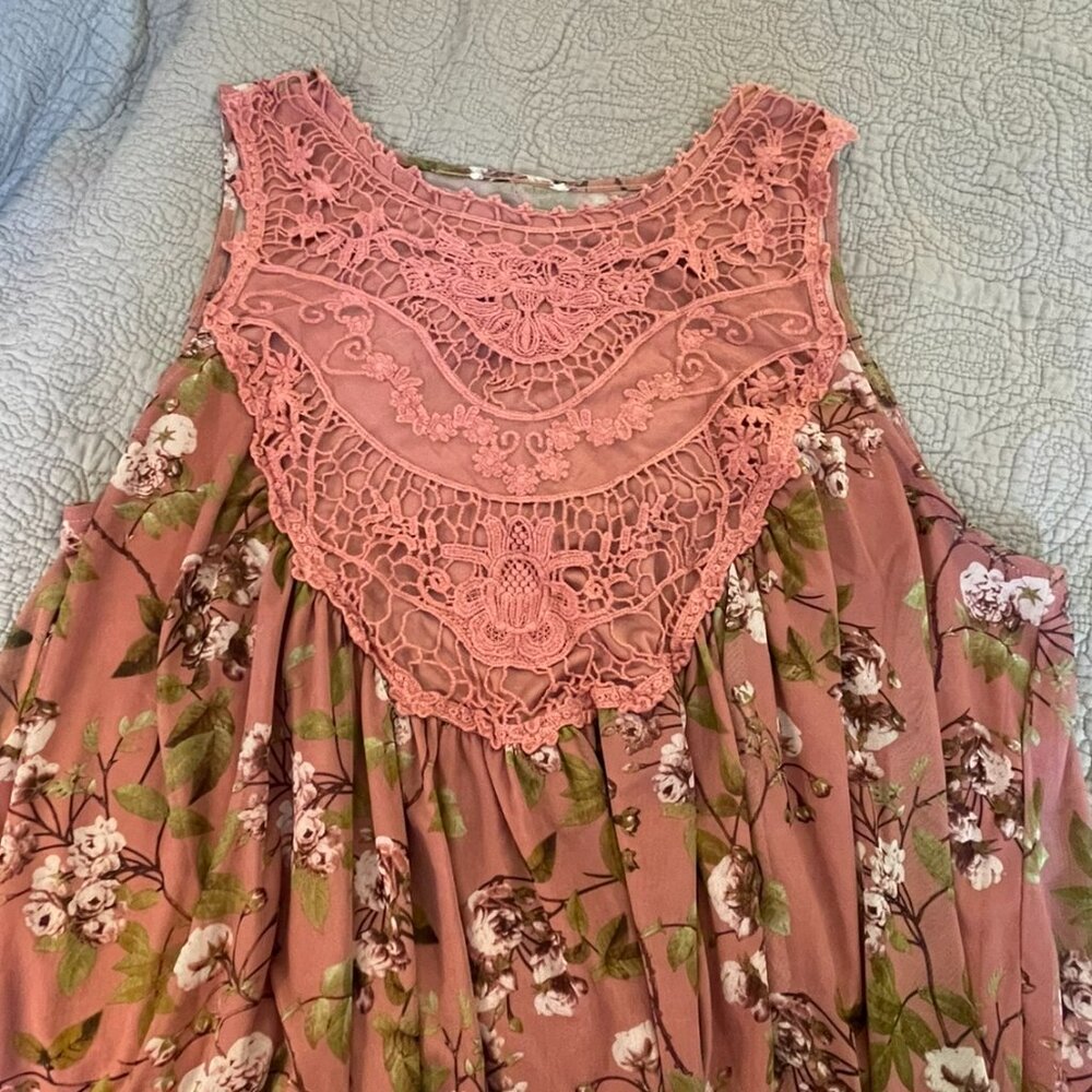 3X Indigo Thread Co. Crochet & Mesh Partially Lined Babydoll Sleeveless Top